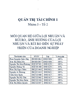 Báo cáo về mối quan hệ giữa lợi nhuận và rủi ro