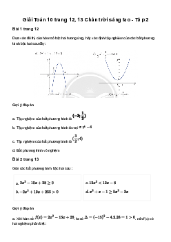 Giải Toán 10 Bài 2: Giải bất phương trình bậc hai một ẩn