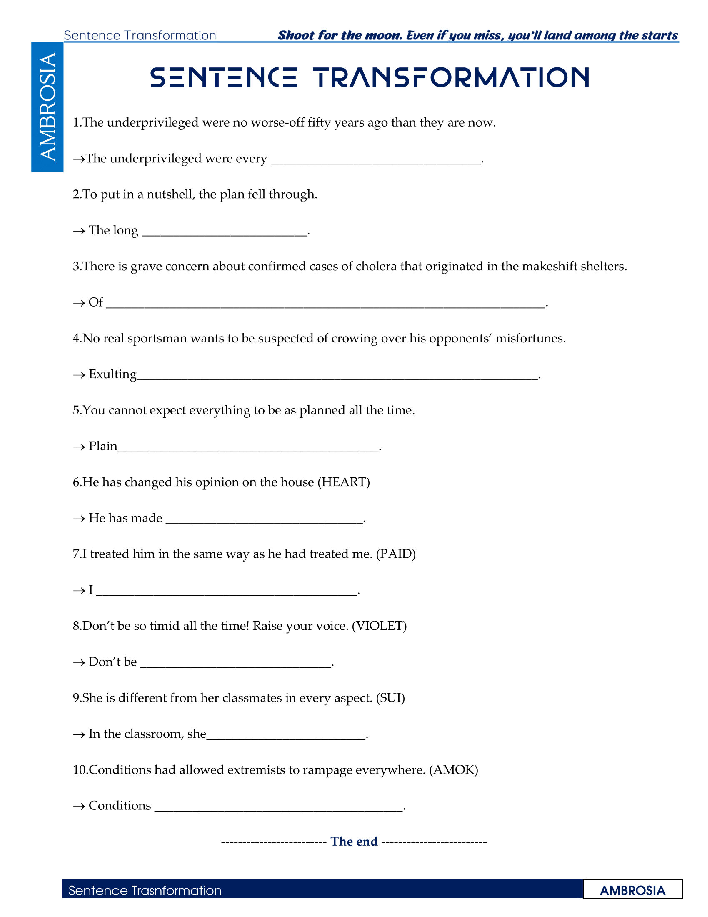 (Ambrosia) SENTENCE TRANSFORMATION with key (2 pages)