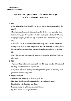 Đề cương ôn tập học kì 1 môn Tiếng Việt 3 | Chân trời sáng tạo