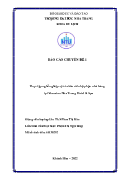 Thực tập nghề nghiệp vị trí nhân viên bộ phận nhà hàng tại Sheraton Nha Trang Hotel & Spa | Bác cáo chuyên đề tốt nghiệp | Trường Cao đẳng Kỹ thuật Công nghệ Nha Trang