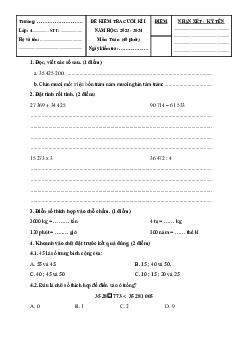 Đề thi học kì 1 môn Toán 4 năm 2023 - 2024 sách Kết nối tri thức với cuộc sống | Đề 2