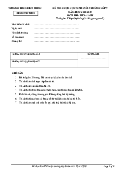 Đề Thi Chọn Học Sinh Giỏi Trường Lớp 9 Năm Học 2018-2019 Môn Thi Tiếng Anh - Trường Thcs Dien Thinh