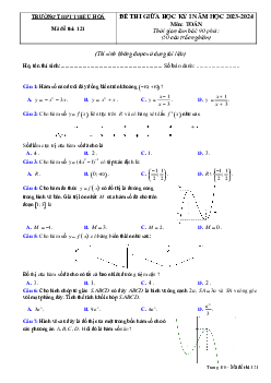 Đề giữa học kỳ 1 Toán 12 năm 2023 – 2024 trường THPT Thiệu Hóa – Thanh Hóa