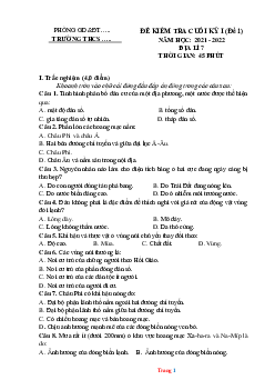 Bộ đề kiểm tra cuối kì 1 Địa Lí 7 năm 2021-2022 (có đáp án và ma trận)