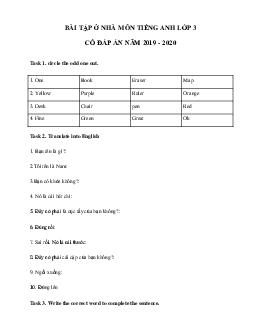 Phiếu bài tập ở nhà tiếng Anh lớp 3 - Ngày 09/04