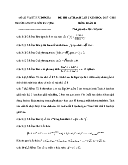 Đề thi sát hạch Toán 11 lần 2 năm học 2017 – 2018 trường THPT Đoàn Thượng – Hải Dương