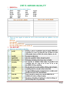 Bài tập Tiếng Anh 10 sách thí điểm bài 6: Gender Equality (có đáp án)