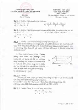 Đề cuối học kỳ 2 Toán 8 năm 2022 – 2023 trường THCS Nguyễn Bỉnh Khiêm – Hà NộiXi