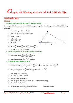 Chuyên đề khoảng cách và thể tích khối đa diện – Hoàng Văn Phiên Toán 12