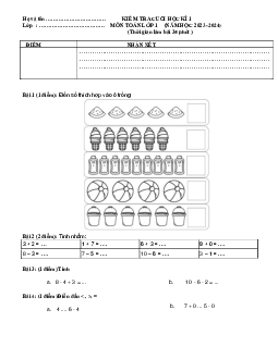 ĐỀ KIỂM TRA CUỐI HỌC KÌ 1 lớp 1 môn Toán - NĂM HỌC 2023-2024 | Đề 4 | Kết nối tri thức
