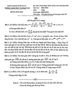 Đề HSG Toán năm 2022 – 2023 phòng GD&ĐT Phan Rang – Tháp Chàm – Ninh Thuận