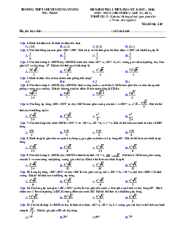 Đề kiểm tra 1 tiết Hình học 12 chương 1 (Khối đa diện) trường chuyên Hùng Vương – Gia Lai