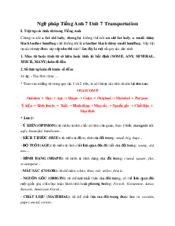 Ngữ pháp Tiếng Anh 7 Unit 7 Transportation