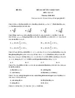 Đề thi thử THPT Quốc gia năm 2020 - 2021 môn Vật Lí - Đề 6 (có đáp án)