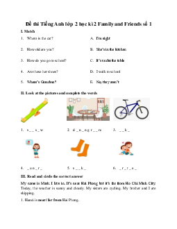 Đề thi Tiếng Anh lớp 2 học kì 2  số 1 | Family and Friends