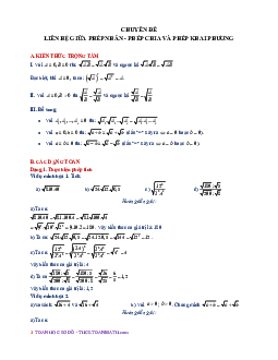 Chuyên đề liên hệ giữa phép nhân – phép chia và phép khai phương