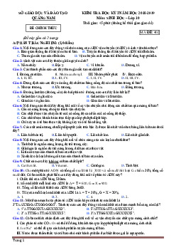 Đề thi học kỳ 1 môn Sinh lớp 10 Quảng Nam 2018-2019 (có đáp án)