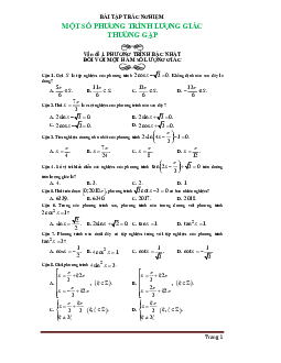 Bài tập trắc nghiệm một số phương trình lượng giác thường gặp (có đáp án)