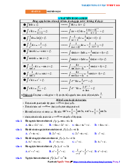 Tổng ôn tập TN THPT 2020 môn Toán: Nguyên hàm Toán 12