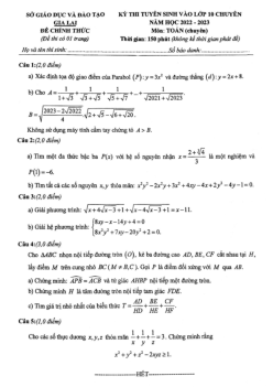 Đề tuyển sinh lớp 10 chuyên môn Toán (chuyên) 2022 – 2023 sở GD&ĐT Gia Lai