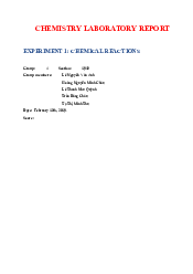 Chemistry Laboratory Report 1 | Trường Đại học Quốc tế, Đại học Quốc gia Thành phố HCM