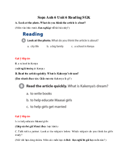 Soạn Anh 6 Unit 6 Reading SGK Cánh diều