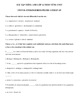Trắc nghiệm tiếng Anh lớp 12 Unit 10 Endangered Species có đáp án