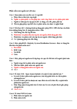 Trắc nghiệm Phần mềm mã nguồn mở (Có đáp án)