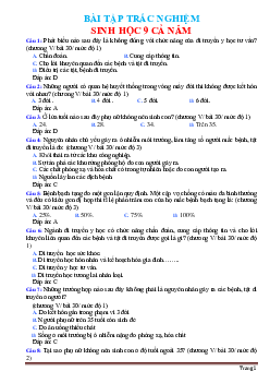 TOP 400 Câu Trắc Nghiệm Sinh Học 9 Cả Năm (Có Đáp Án)