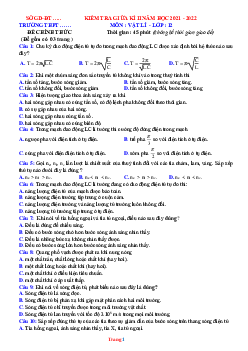 Đề thi giữa HK2 Lý 12 năm 2022 có đáp án (Đề 3)