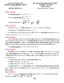 Đề thi thử Toán vào 10 lần 1 năm 2023 – 2024 trường THCS Phước Thạnh – BR VT