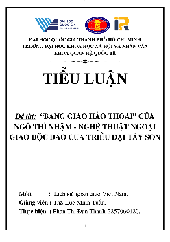 Tiểu luận giữa kì | Lịch sử ngoại giao Việt Nam | Đại học Khoa học Xã hội và Nhân văn, Đại học Quốc gia Thành phố HCM
