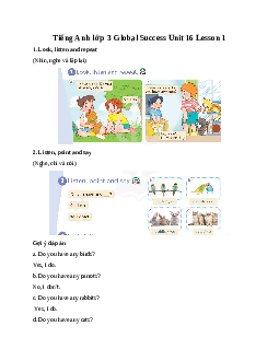 Tiếng Anh lớp 3 Global Success Unit 16 Lesson 1