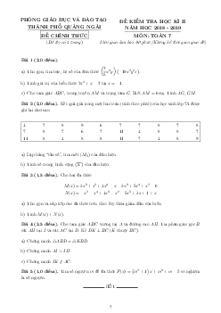 Đề thi HK2 Toán 7 năm 2018 – 2019 phòng GD&ĐT thành phố Quảng Ngãi