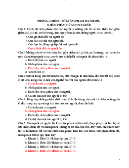 Trắc nghiệm ôn tập kiến thức bài "Phòng, chống tội xâm phạm danh dự, nhân phẩm của con người" (có đáp án)