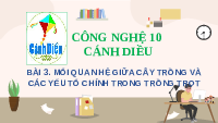 Giáo án điện tử Công nghệ trồng trọt 10 Bài 3 Cánh diều: Mối quan hệ giữa cây trồng và các yếu tố chính trong trồng trọt