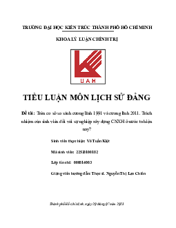 Tiểu luận "Trên cơ sở so sánh cương lĩnh 1991 và cương lĩnh 2011. Trách nhiệm của sinh viên đối với sự nghiệp xây dựng CNXH ở nước ta hiện nay?"