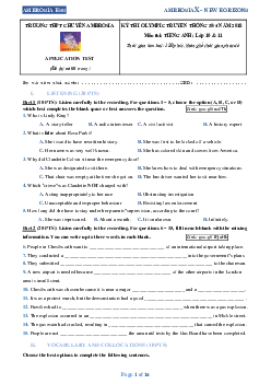 Kỳ thi Olympic truyền thống 30-4 năm 2018 môn thi Tiếng Anh Lớp 10&11 (có đáp án)
