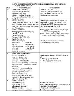 Đề cương ôn tập học kì 1 môn Tiếng Anh 3 - Bộ 1 | Kết nối tri thức