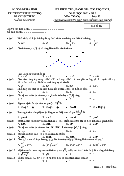 Đề cuối học kì 1 Toán 12 năm 2021 – 2022 trường THPT Đức Thọ – Hà Tĩnh