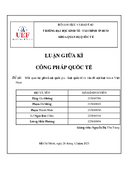 Tiểu luận "Mối quan hệ giữa Luật quốc gia - luật quốc tế và vấn đề nội luật hóa ở Việt Nam"