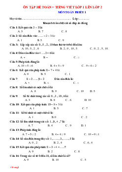 Bộ đề ôn hè Toán Tiếng Việt 1 Lên 2