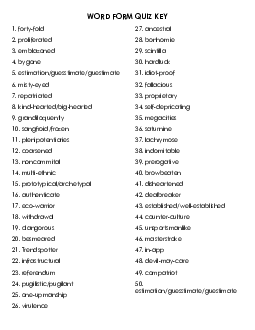 word form QUIZ KEY