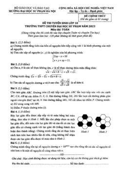 Đề tuyển sinh lớp 10 môn Toán (chuyên) năm 2023 trường THPT chuyên ĐHSP Hà Nội