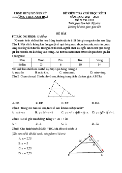 Đề cuối học kỳ 2 Toán 8 năm 2023 – 2024 trường THCS Nam Hòa – Thái Nguyên