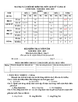Đề thi học kì 2 môn Lịch sử - Địa lý lớp 5 năm học 2018 - 2019 - Đề 2