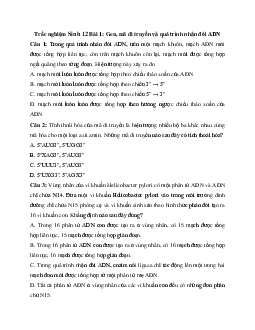 Trắc nghiệm Sinh học 12 bài 1