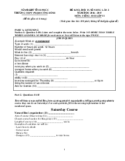 Đề KSCL Đội Tuyển HSG Lần 2 Năm Học 2016 - 2017 Môn Tiếng Anh Lớp 11 - Trường THPT Phạm Công Bình - Vĩnh Phúc