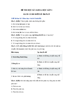 Đề thi học kì 1 môn Khoa học 4 Cánh diều - Đề số 1
